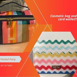 Packed Party Multicolor Striped Cosmetic Bag 9x6x4.5 AND Card Wallet 4x3